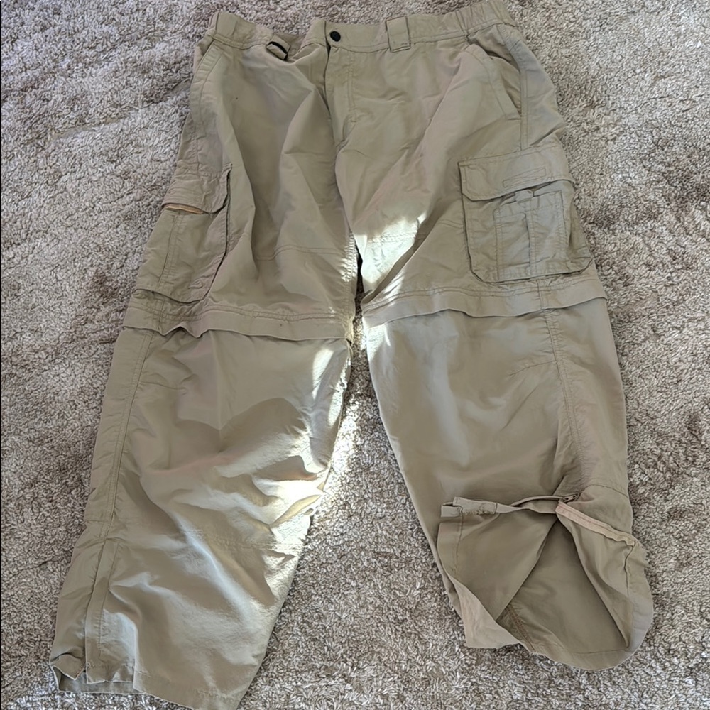 🍍Alpine Design Convertible Cargo Pants Men XL Beige Ankle Zip Nylon Belted 38x32